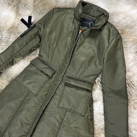 Storets Army Green Puffer Zipper Jacket Coat XS/S - Picture 8 of 17